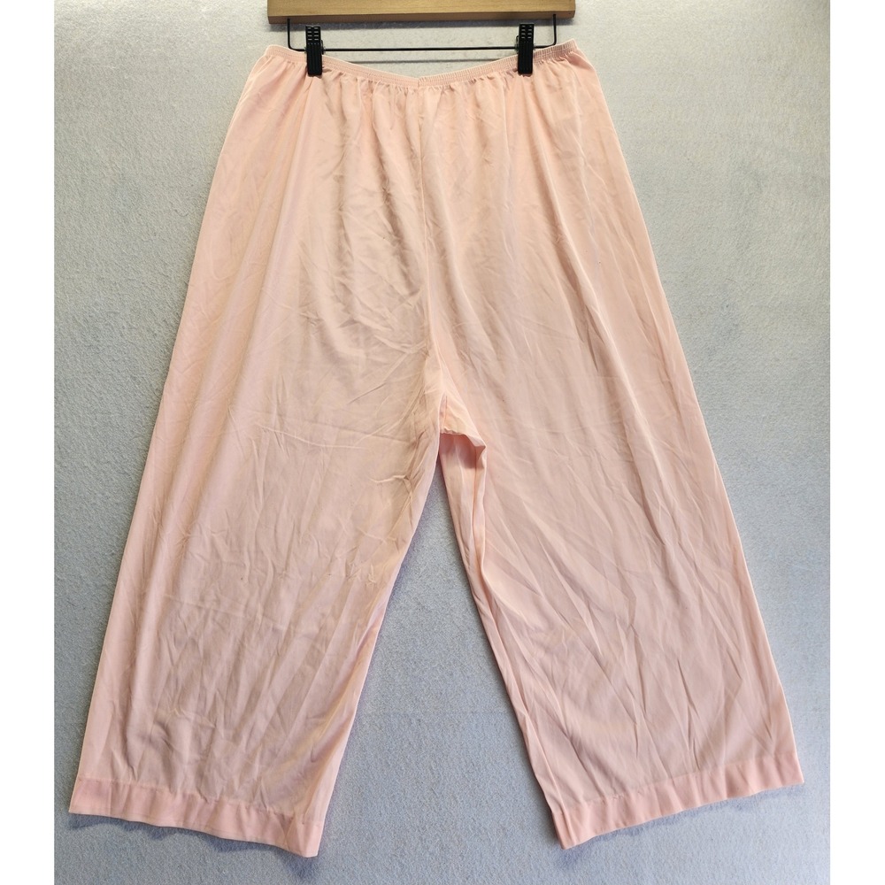 Vanity Fair Pink Tricot Nylon Wide Leg Sleep Pants Womens XL Made in USA Vintage